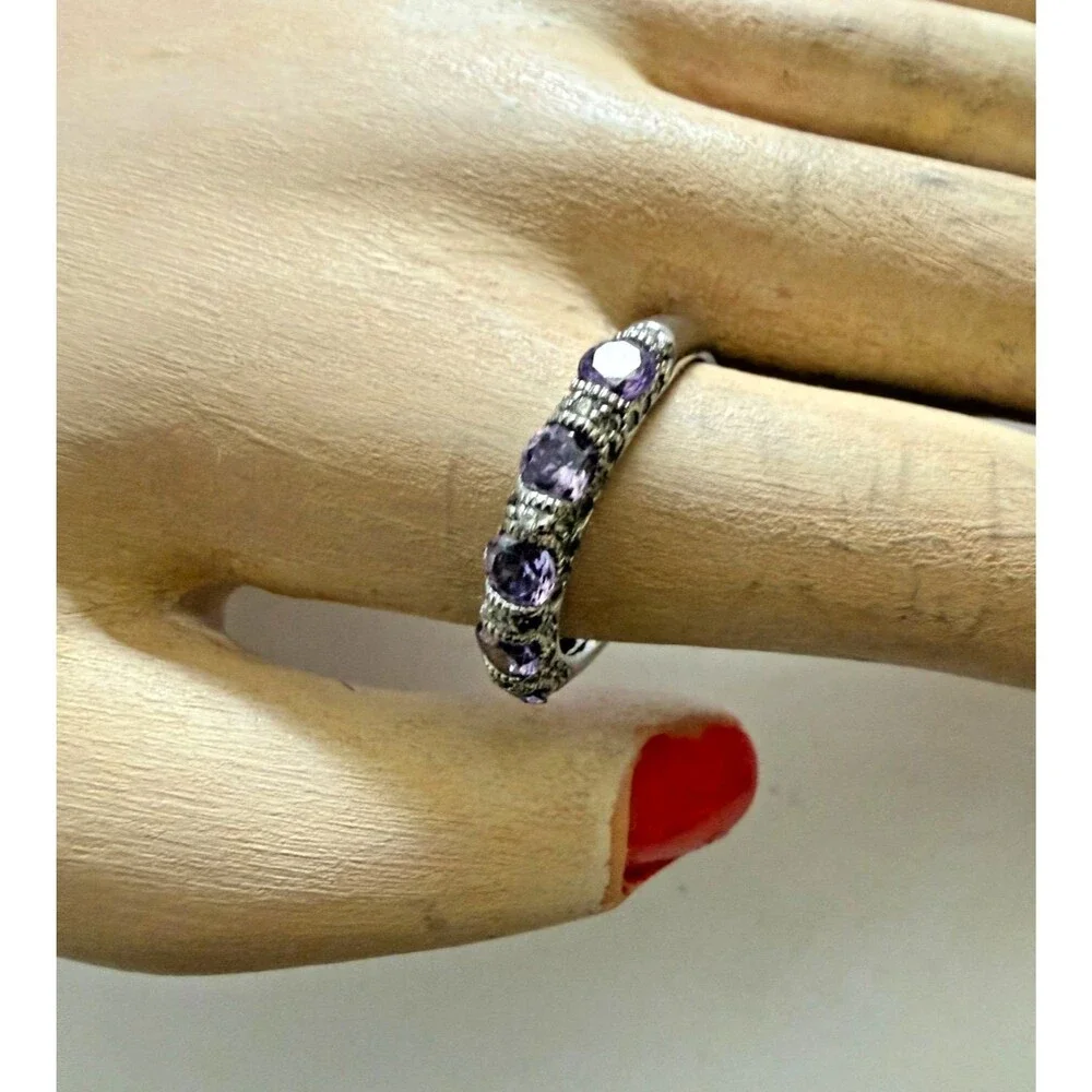 JOSEPH ESPOSITO 925 Sterling Silver Purple & White C Z Eternity Ring Size 9.50